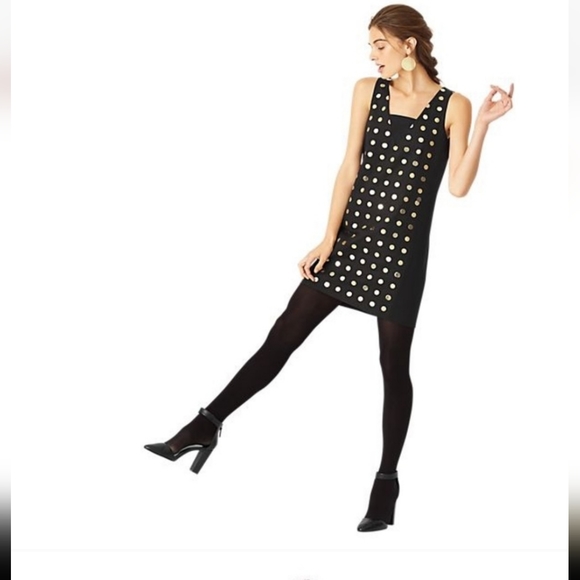 Kate Spade Saturday Shiny Dot Metallic Black Gold Polka Dress Sz4 - Picture 1 of 9